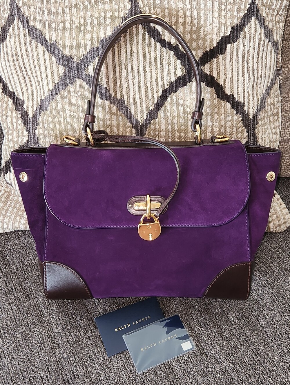 💜RARE Ralph Lauren💜 - Deep Purple Suede Tiffin 27 Satchel Bag - Picture 2 of 15